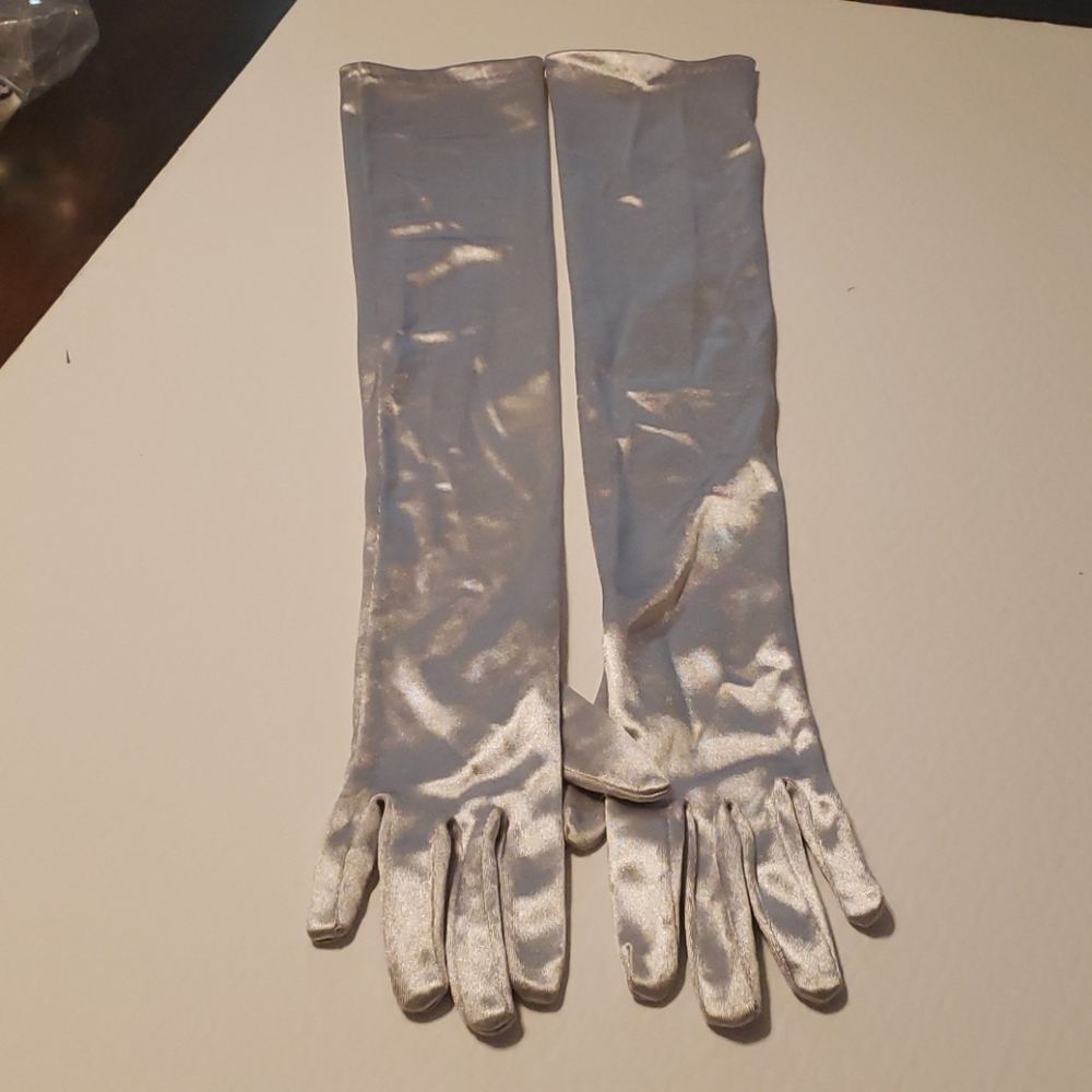 Long Shiny Silver Gloves